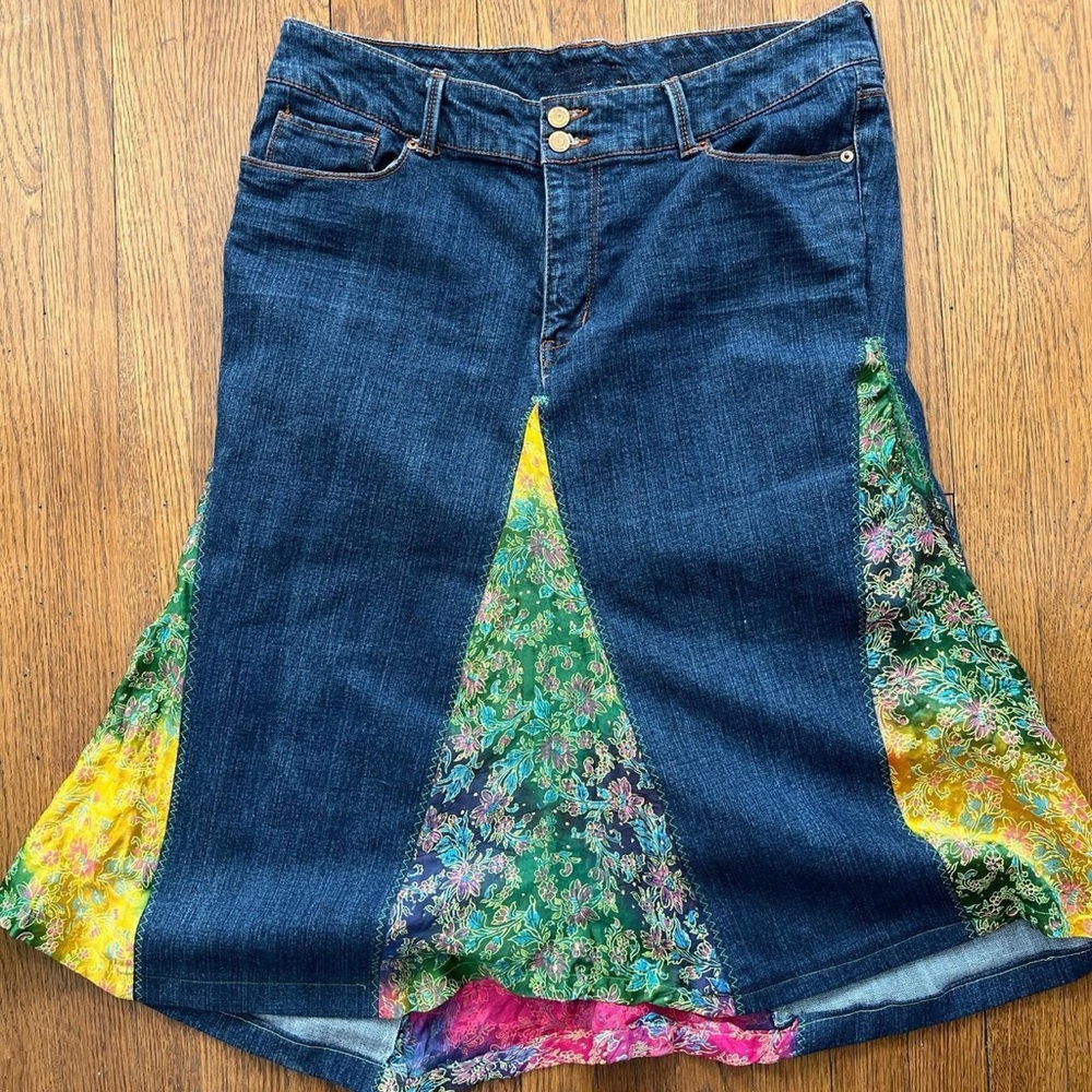 Floral Patchwork Denim Skirt